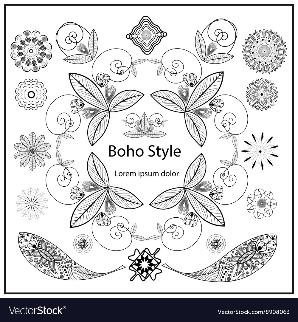 Set ornamental boho style elements