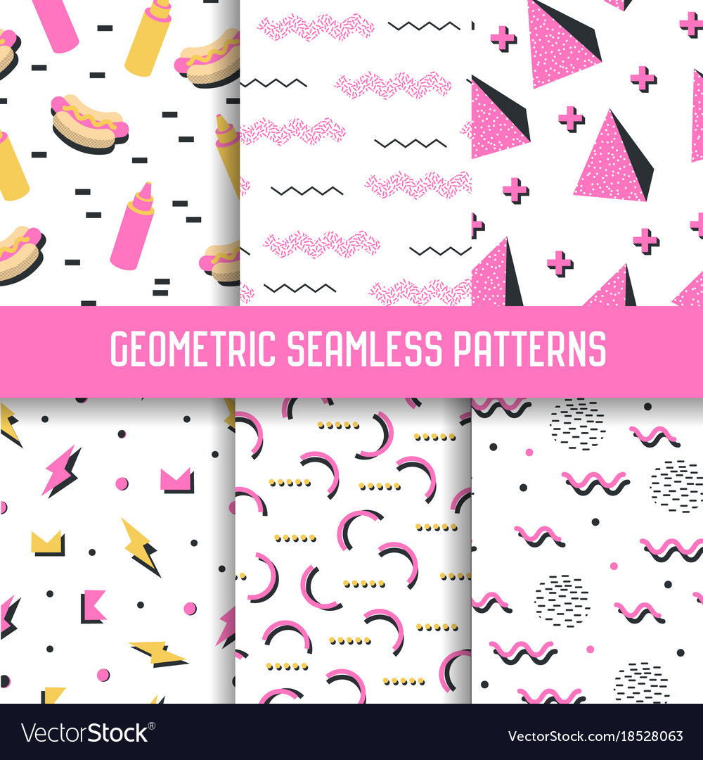 Trendy geometric elements seamless patterns set