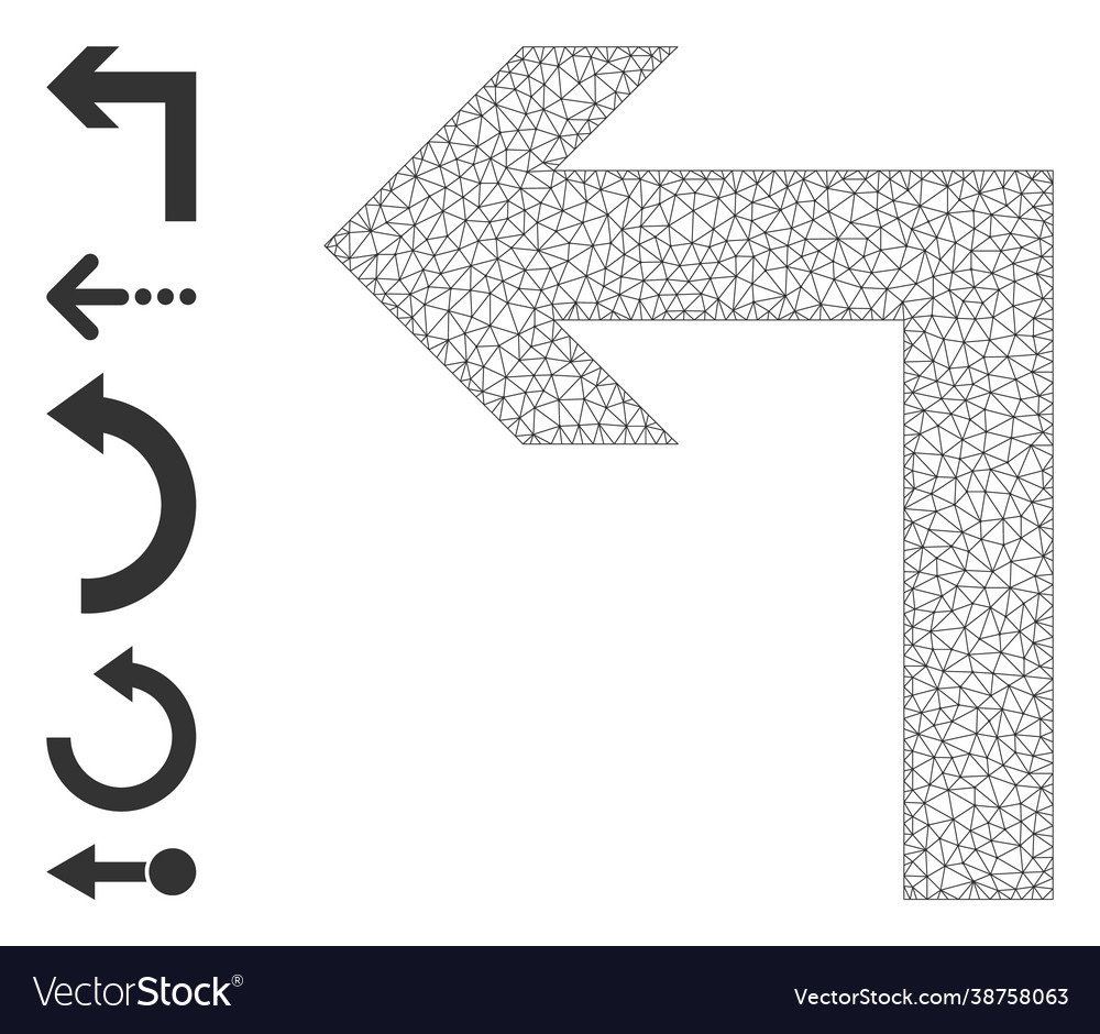 Web mesh turn left icon with simple glyphs vector image Web mesh turn left icon with simple glyphs