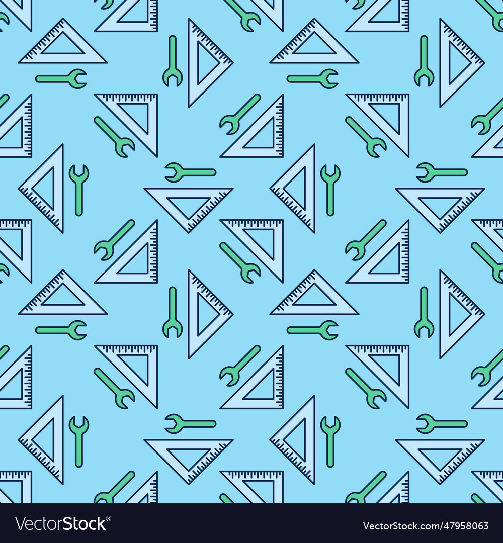 Wrench and triangular ruler colored seamless vector image Wrench and triangular ruler colored seamless
