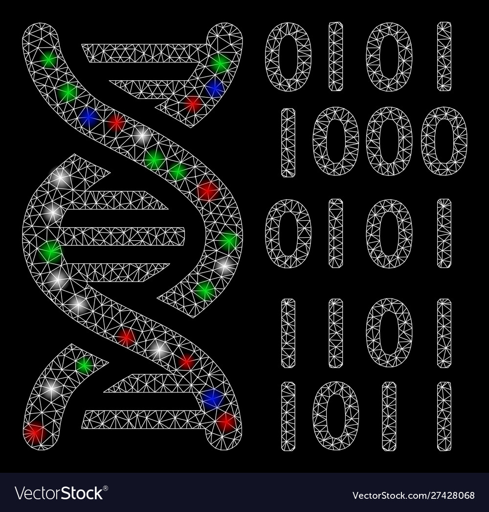 Bright mesh 2d dna binary code with flash spots