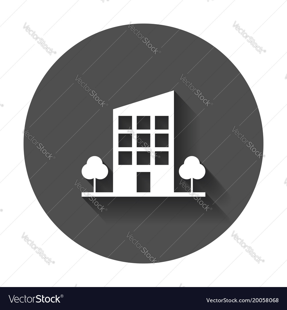 Building with trees icon business long shadow