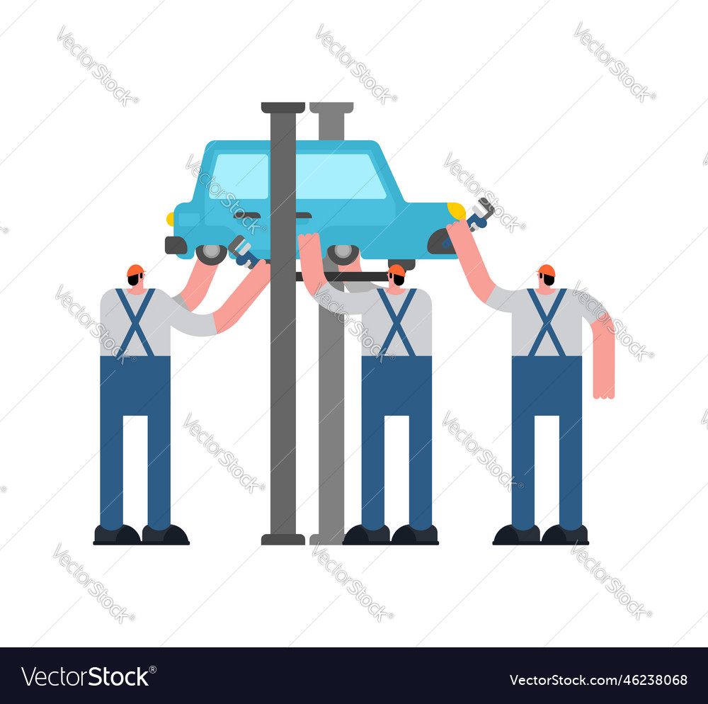 Car repair shop cartoon auto mechanic repairs Vector Image