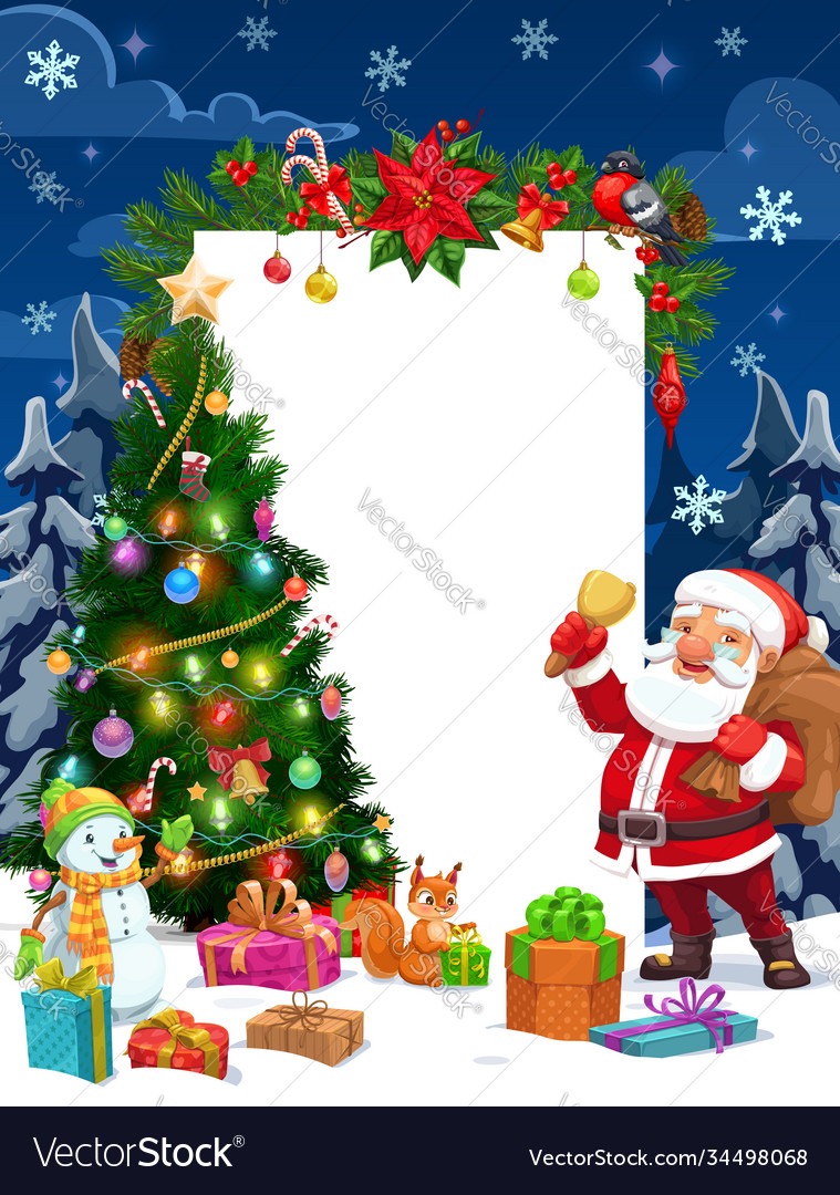 Christmas gifts santa and snowman with blank sign Vector Image