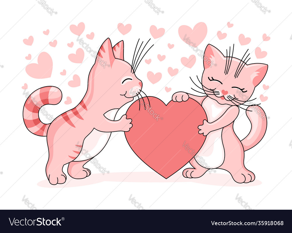 Pink cats and love hearts Royalty Free Vector Image