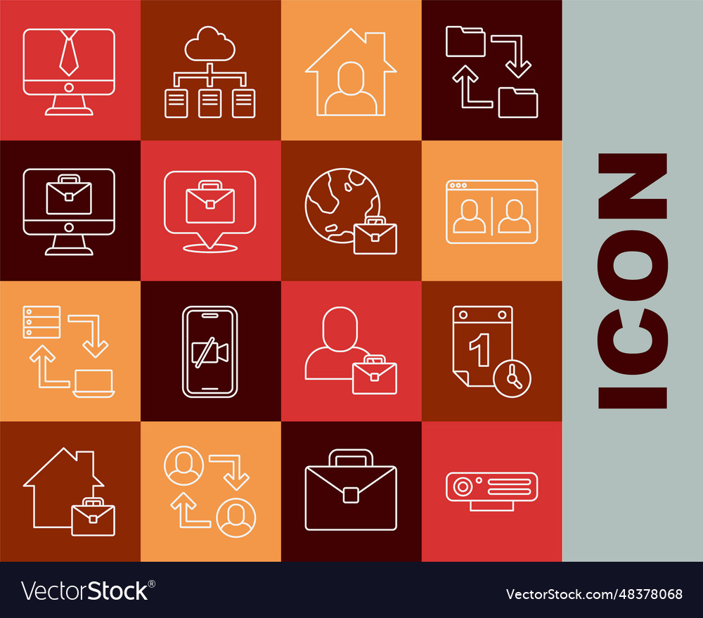 Set line web camera time management video chat vector image Set line web camera time management video chat