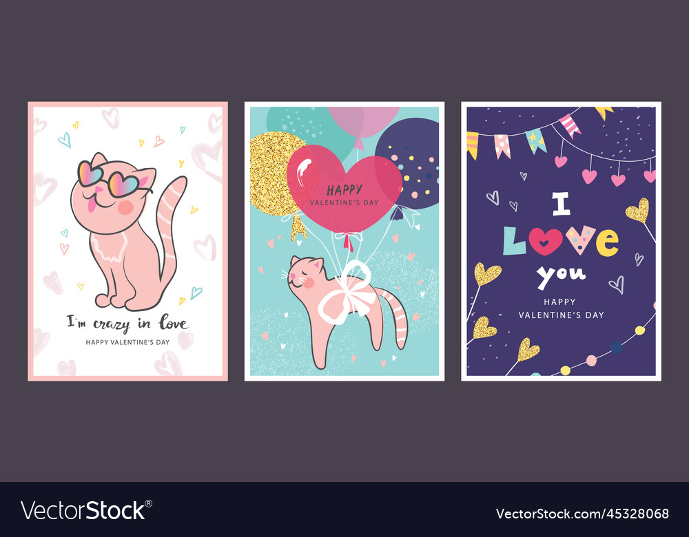 Set of valentines day cards with cute hand drawn Vector Image