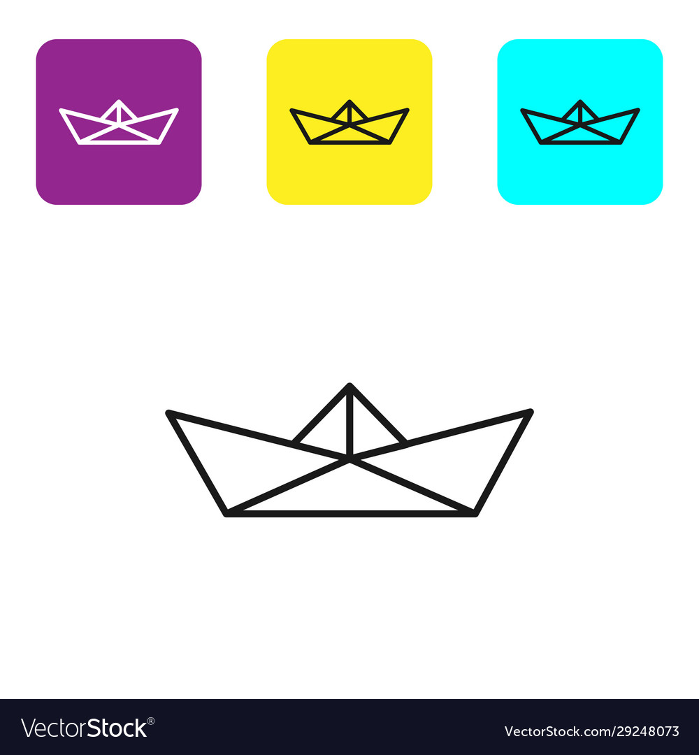 Black line folded paper boat icon isolated