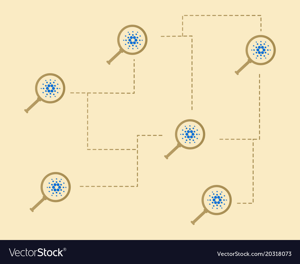 Blockchain cardano with magnifying style
