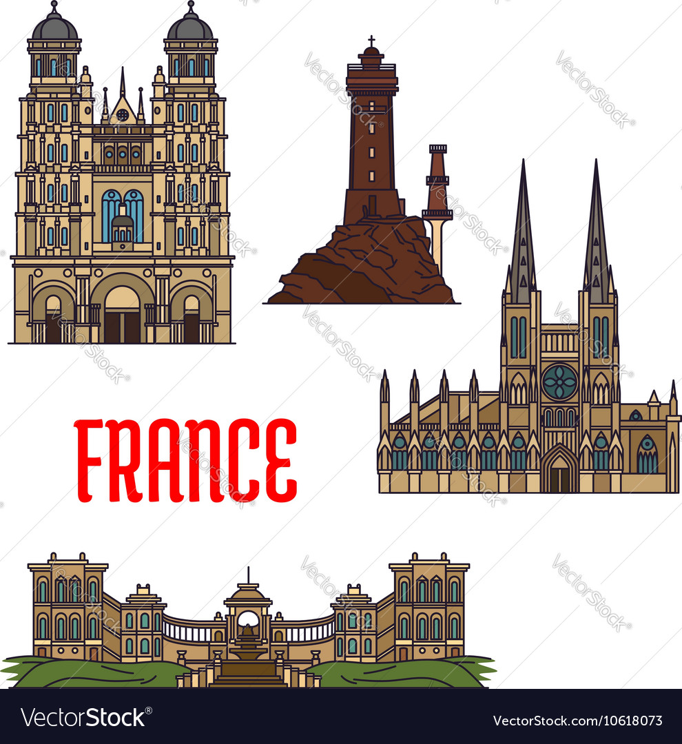 French travel landmarks icon thin line style Vector Image