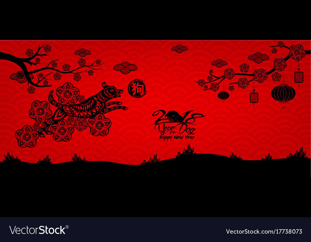 Happy chinese new year 2018 with silhouette paper