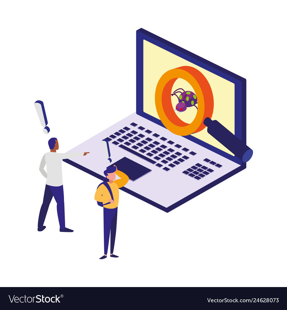 Laptop computer with bug and magnifying glass
