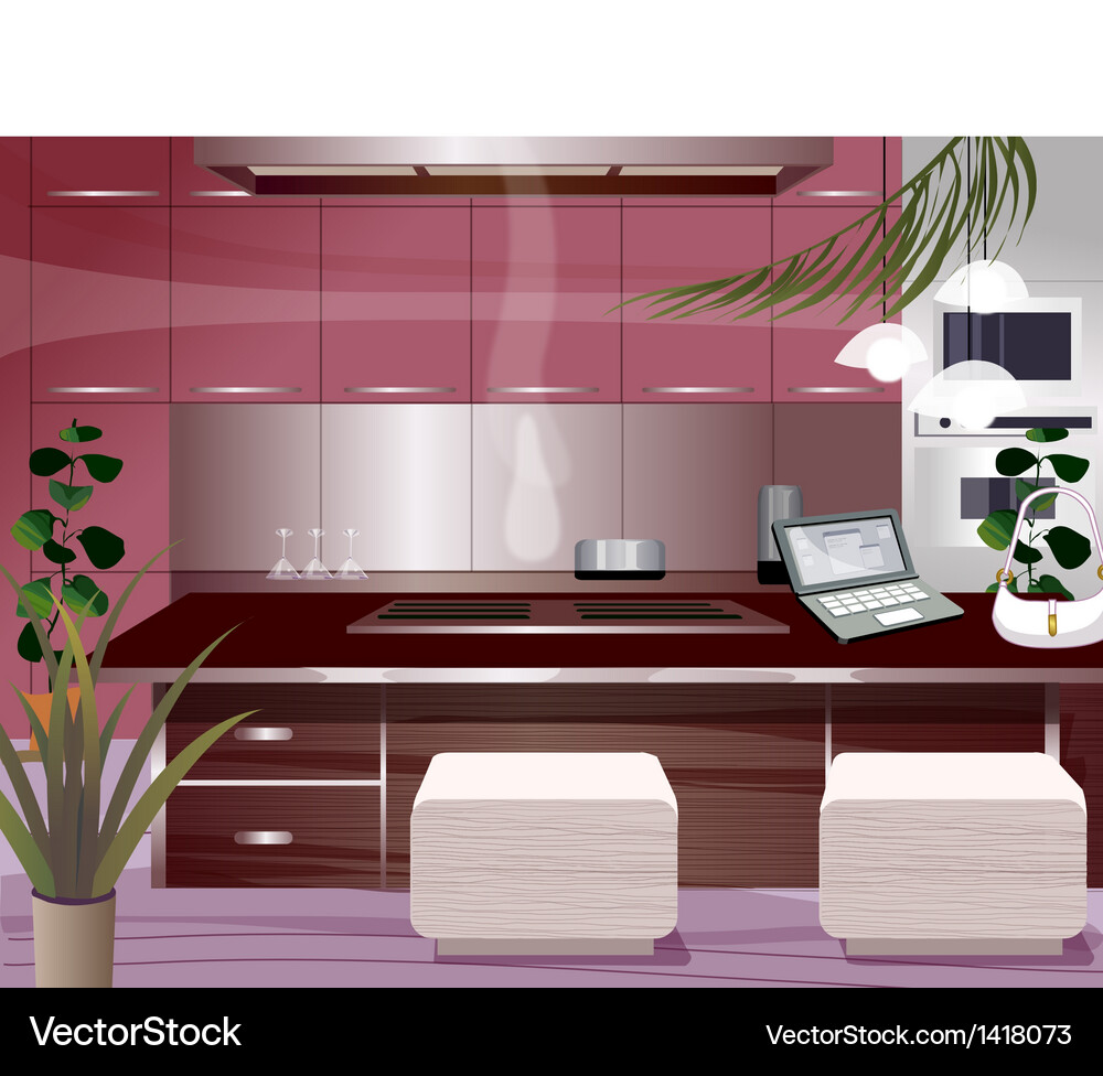 Laptop open kitchen counter Royalty Free Vector Image