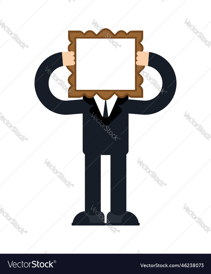 Man holds picture in frame instead of head vector image Man holds picture in frame instead of head