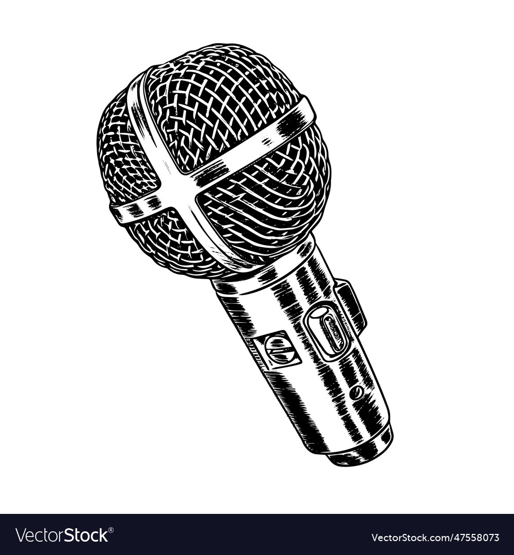 Microphone drawing isolated hand drawn engraved Vector Image