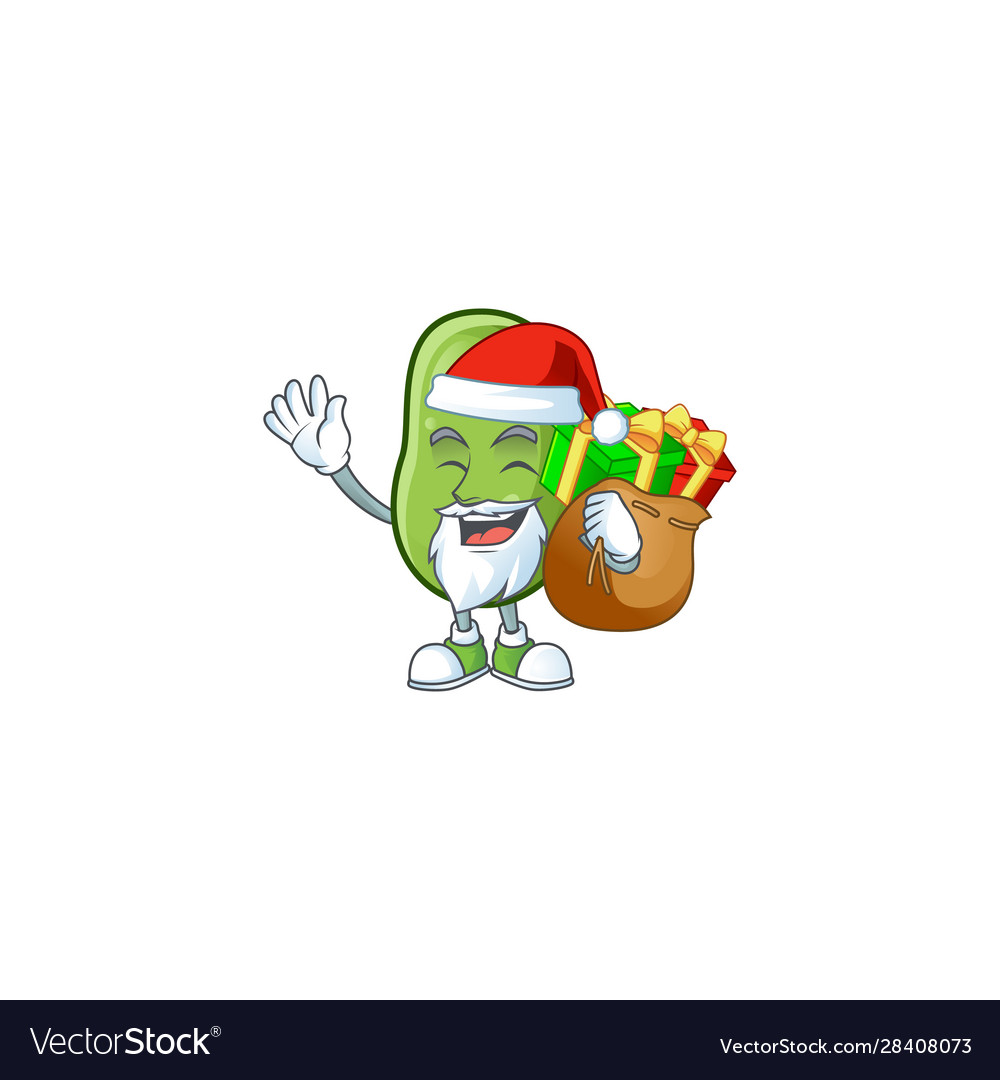 Santa claus mit Geschenktasche grün Bohnen Cartoon vector image Santa claus mit Geschenktasche grün Bohnen Cartoon