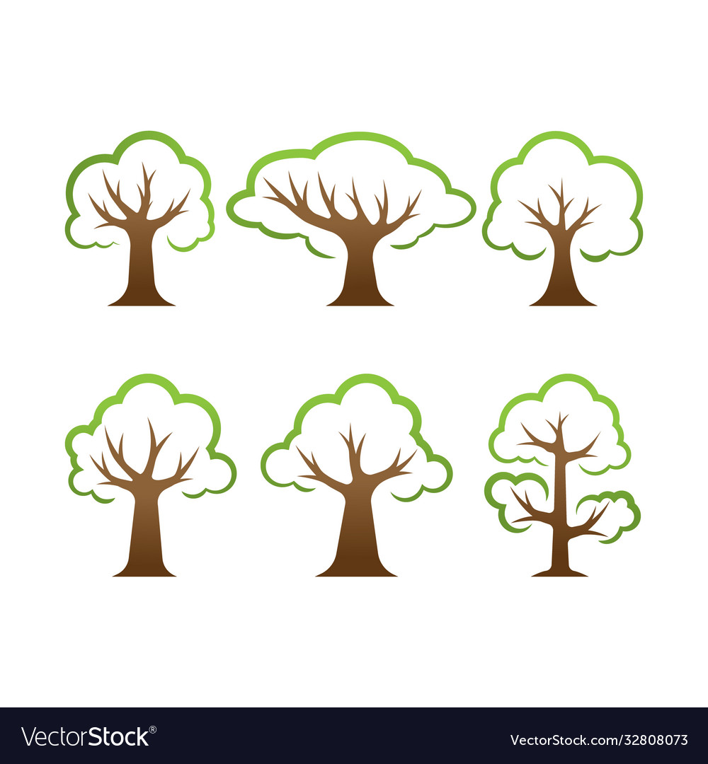 Set tree design nature in flat vector image Set tree design nature in flat