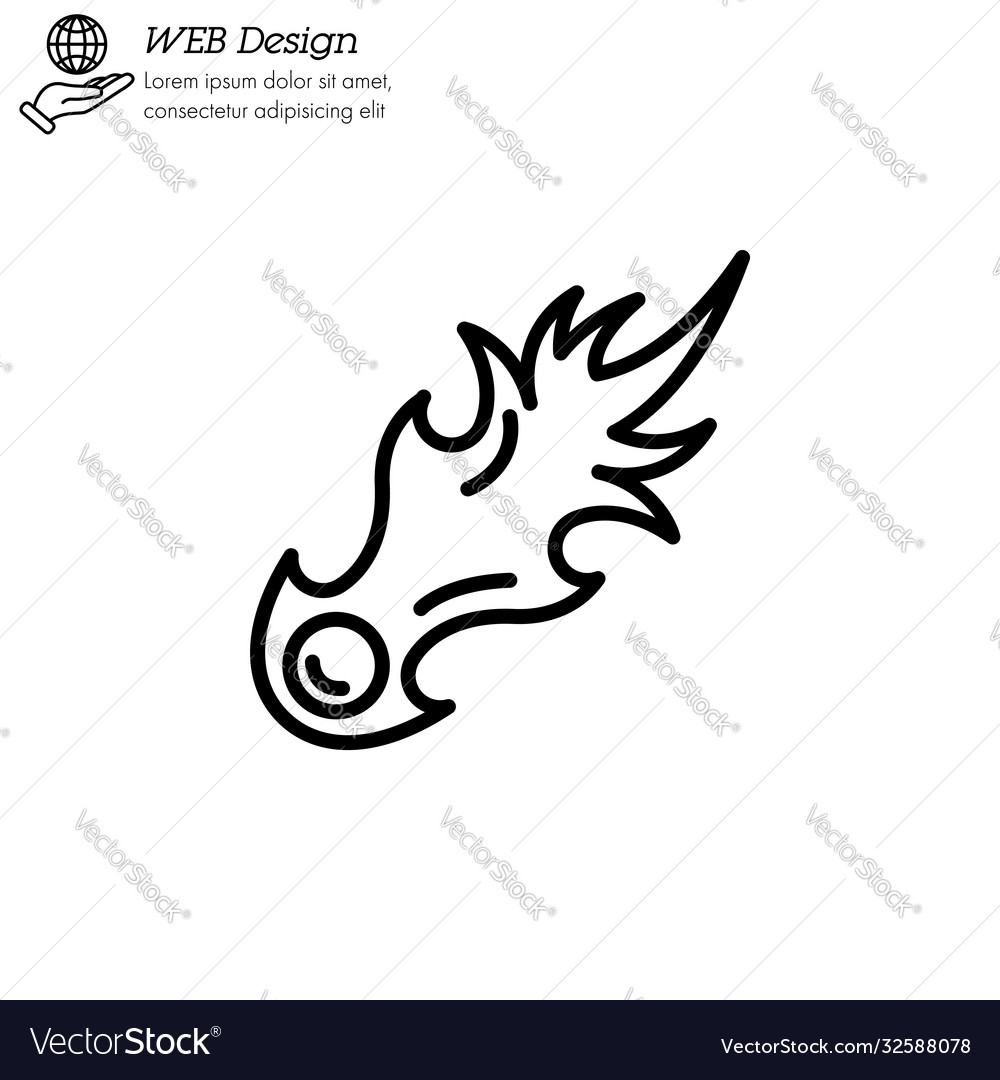 Comet meteor meteorite icon thin line linear vector image Comet meteor meteorite icon thin line linear