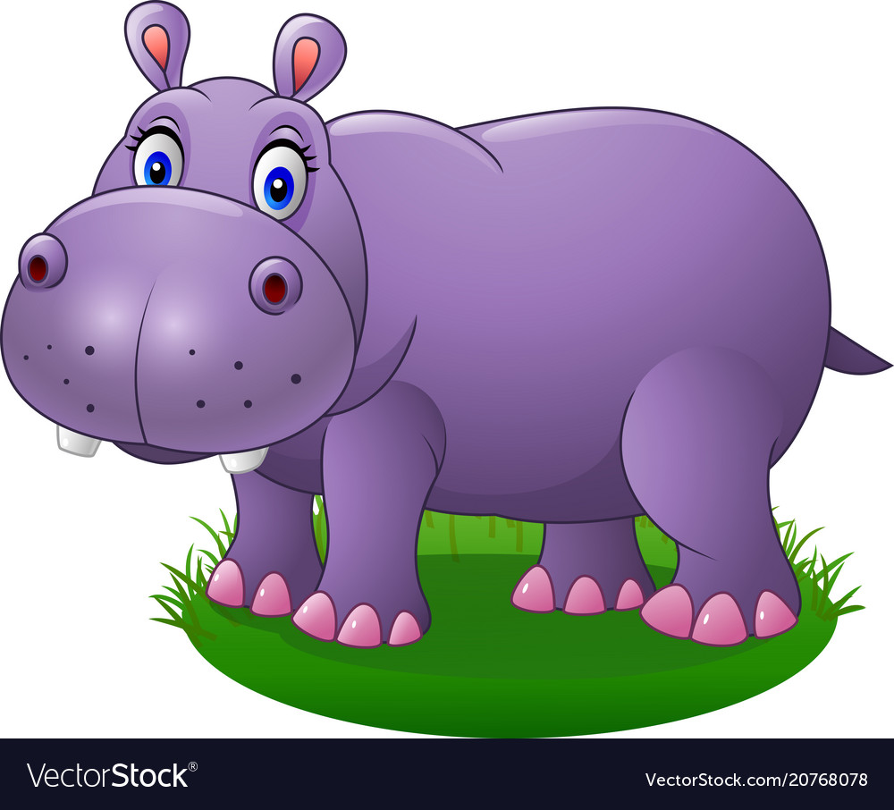 Cute Cartoon Hippo On Grass Royalty Free Vector Image