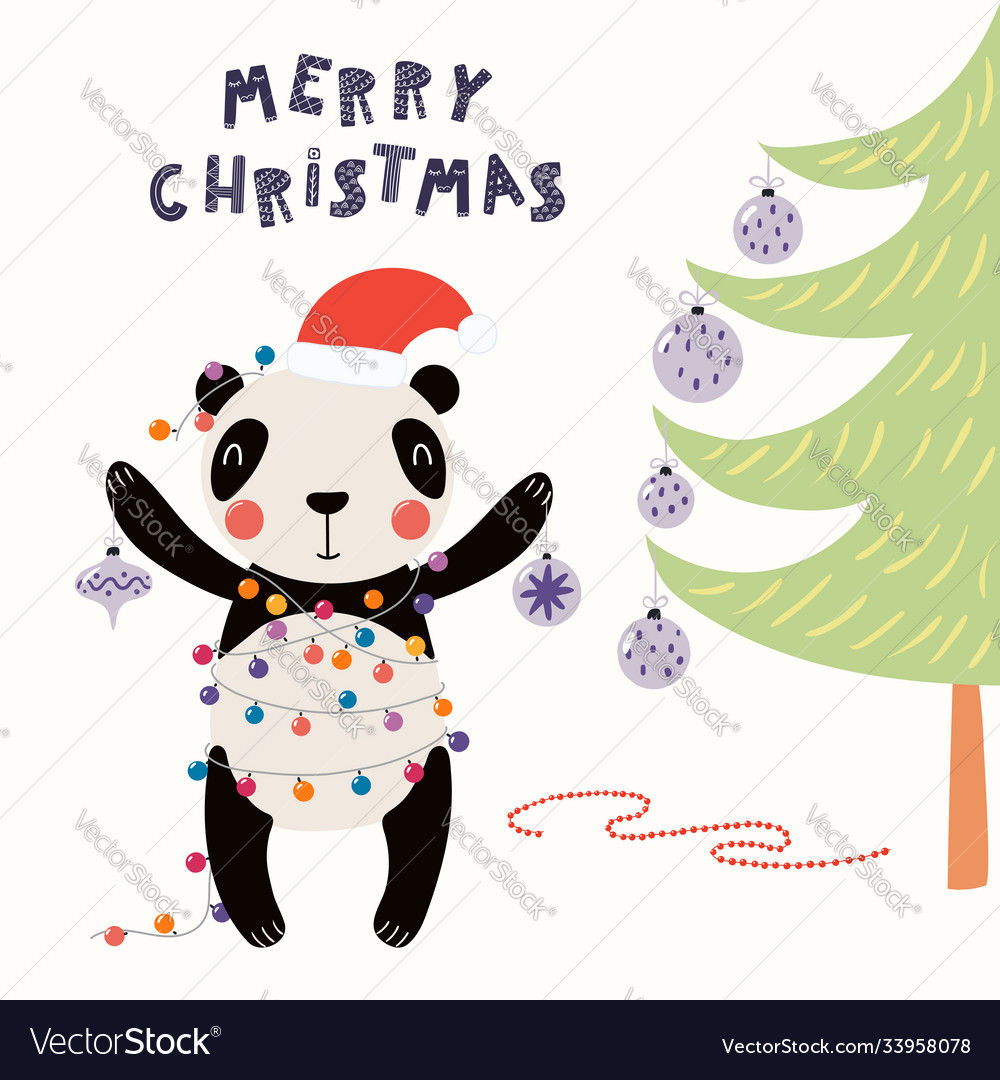 Cute Panda Christmas Card Royalty Free Vector Image