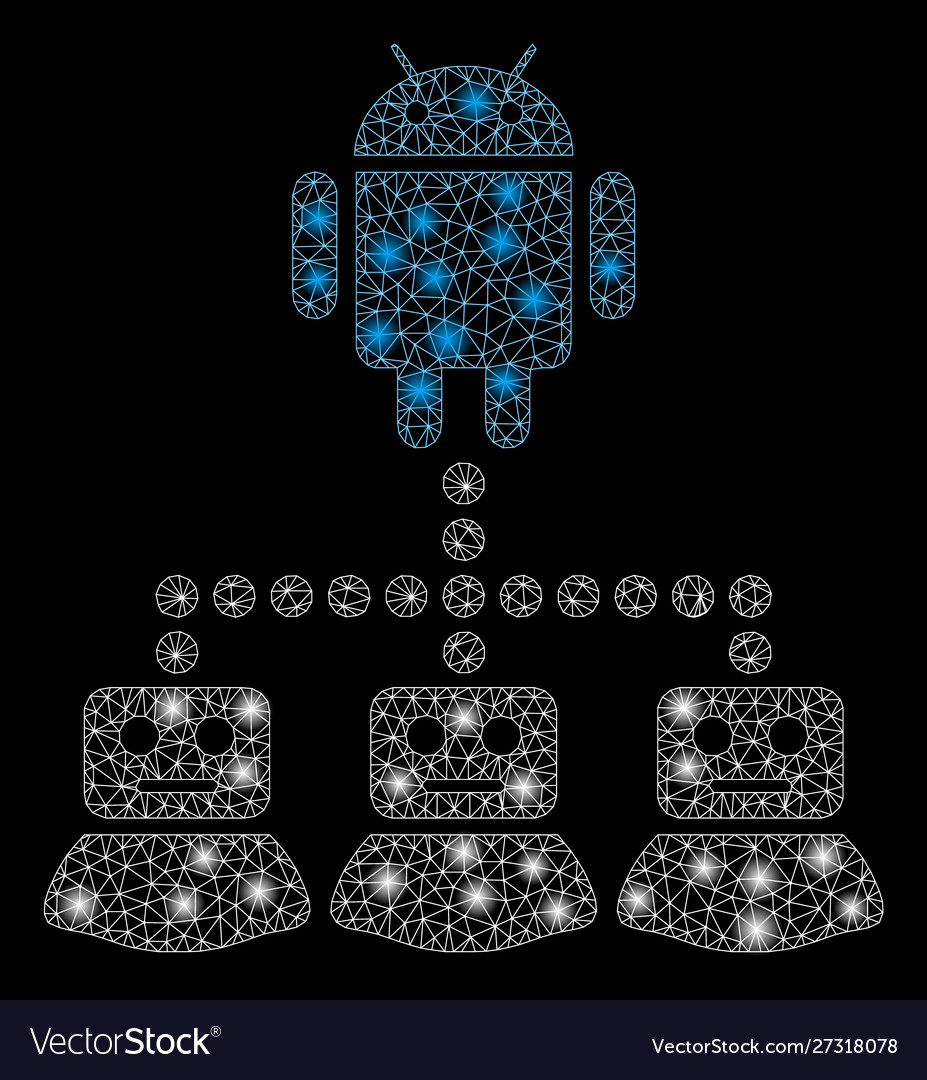Glowing mesh 2d robot manager with flare spots vector image Glowing mesh 2d robot manager with flare spots