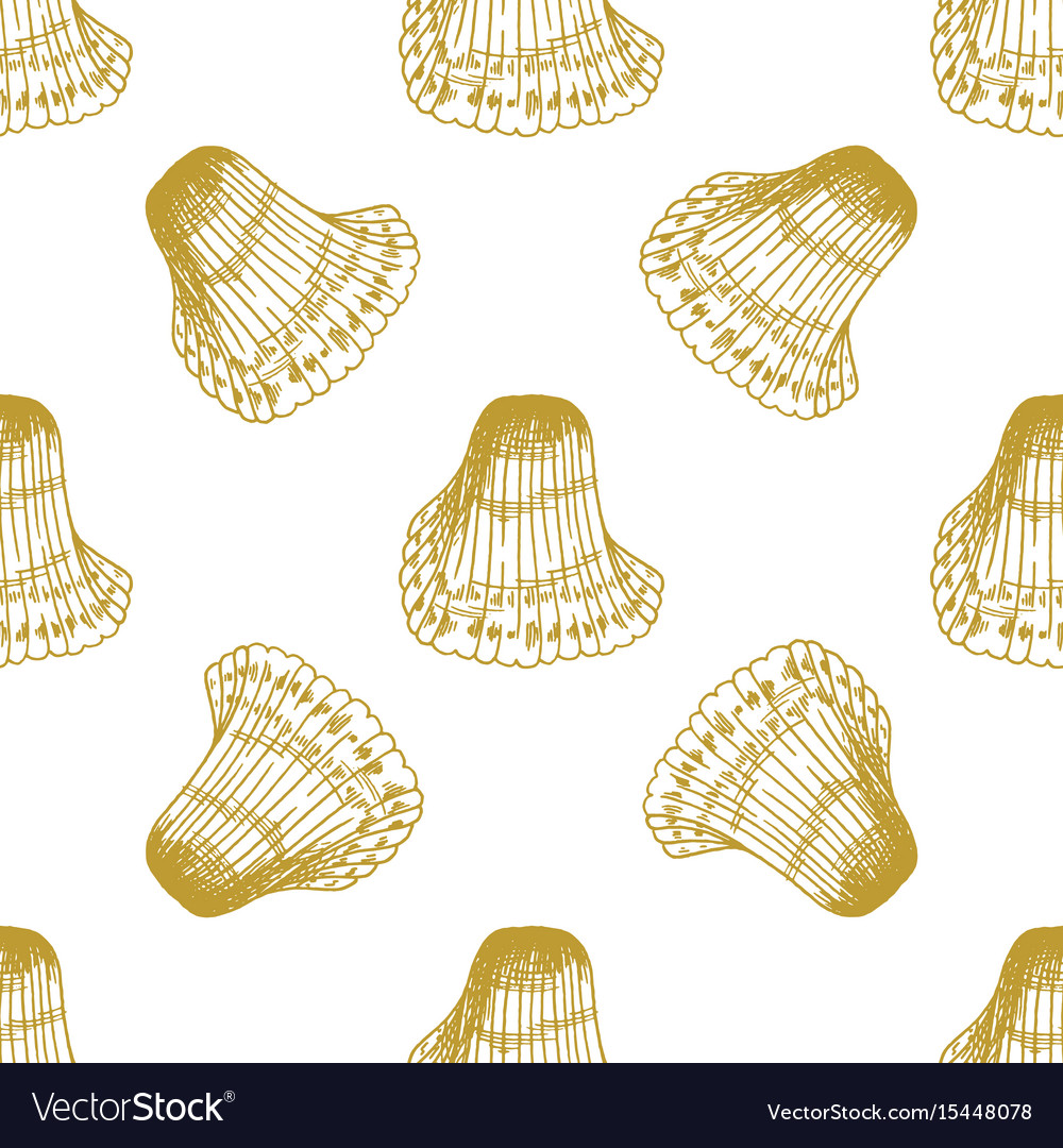 Golden sketch seashell decor seamless pattern