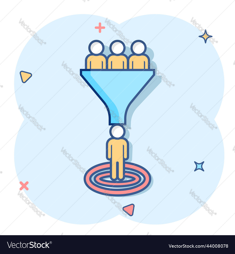 Lead management icon in comic style funnel