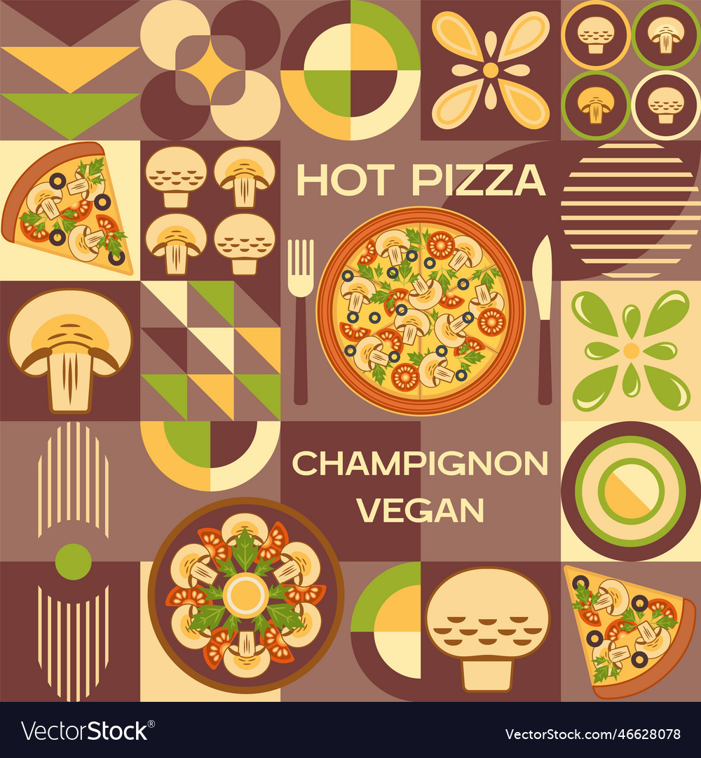 Mushroom pizza background with design elements