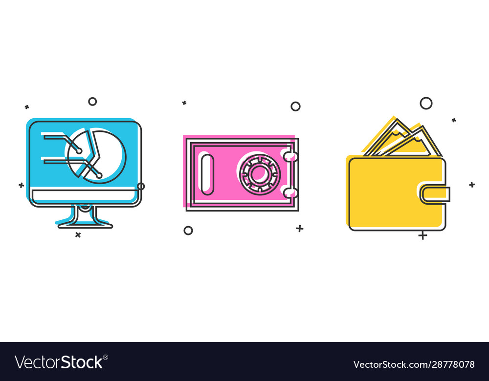 Set computer monitor with graph chart safe vector image Set computer monitor with graph chart safe