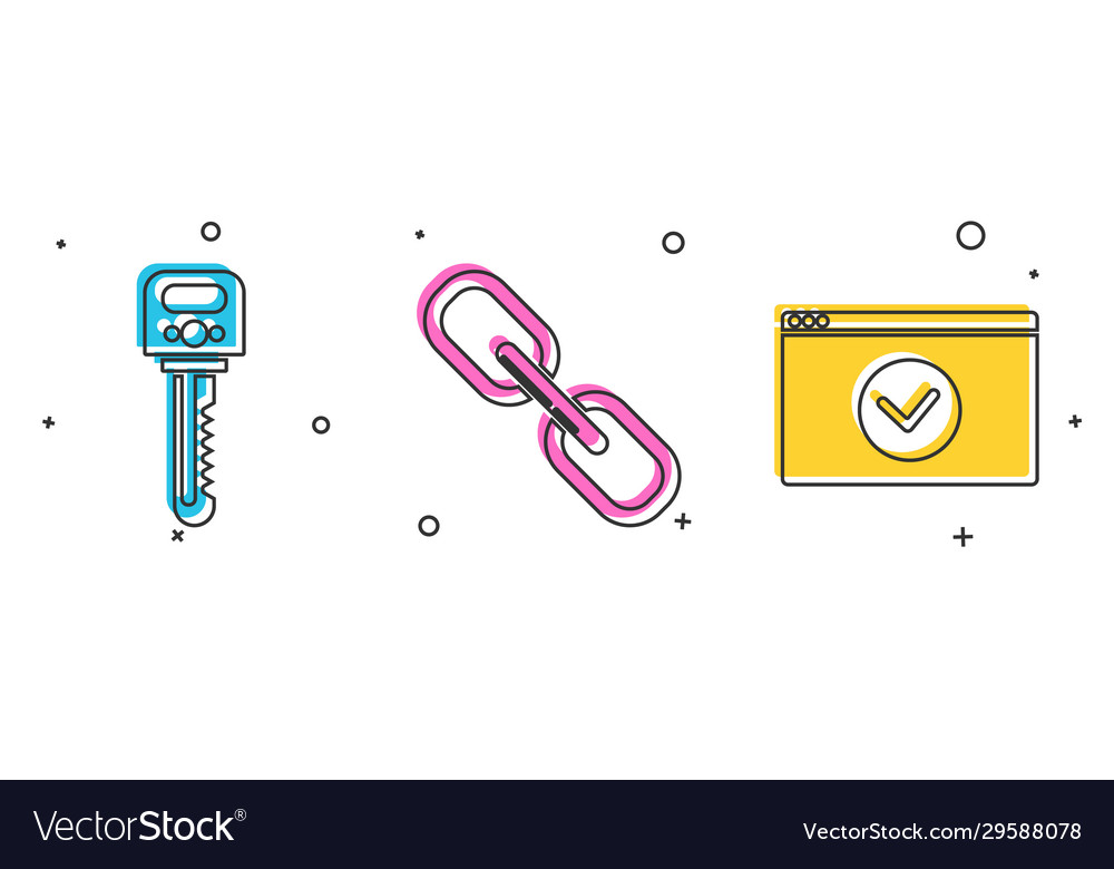 Set key chain link and secure your site vector image Set key chain link and secure your site