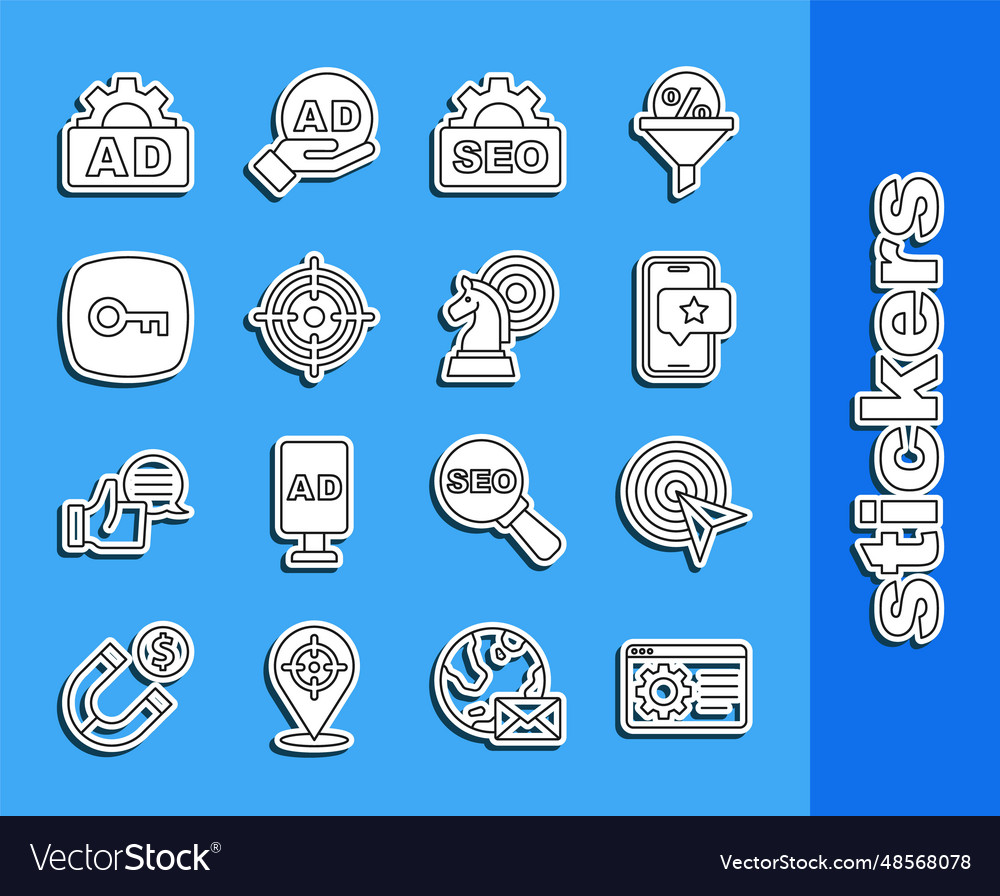 Set line browser setting target mobile vector image Set line browser setting target mobile