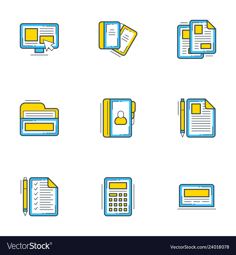 Set von 9 flachen Linien Business-Icons