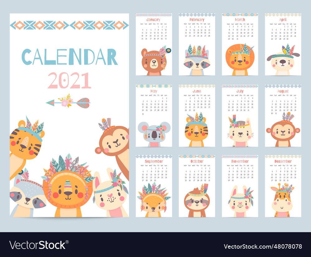 Tribal animal calendar monthly 2021