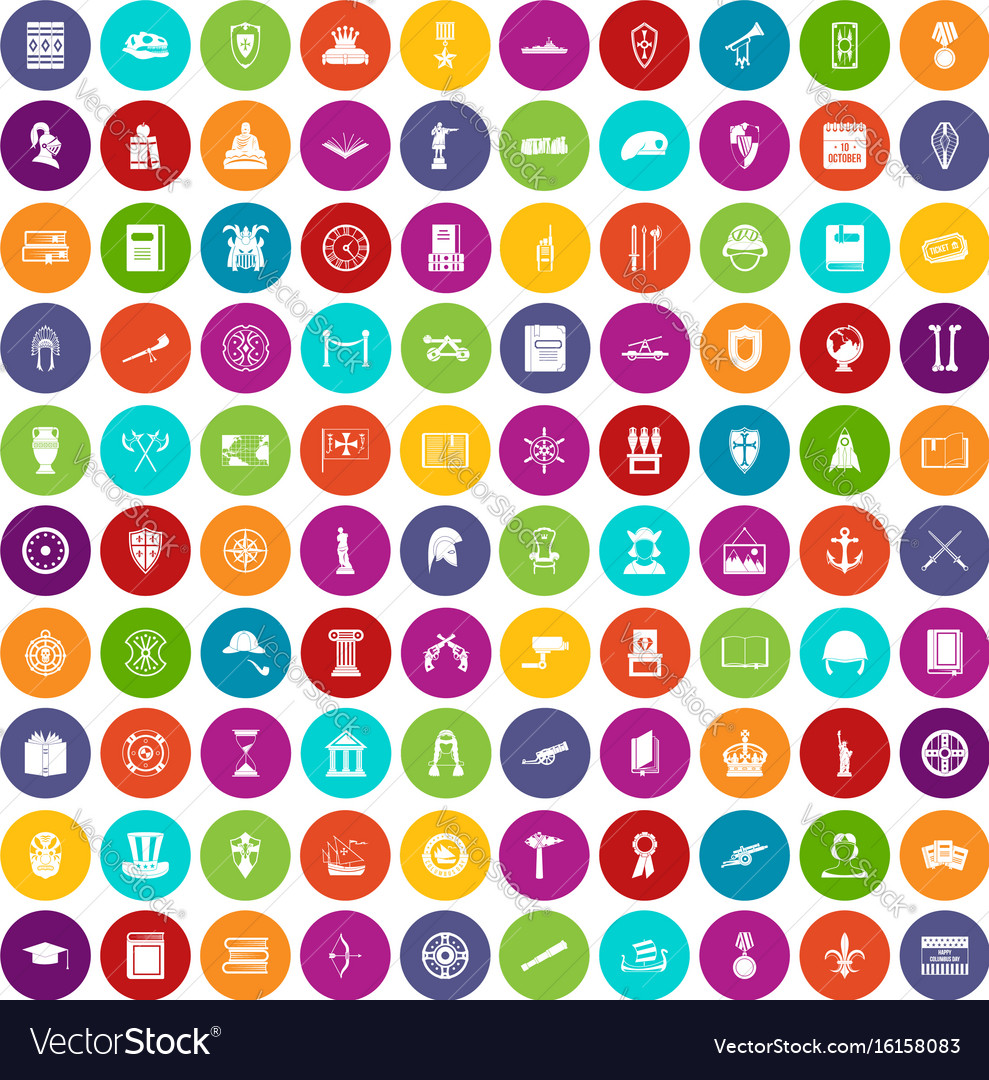 100 history icons set color Royalty Free Vector Image