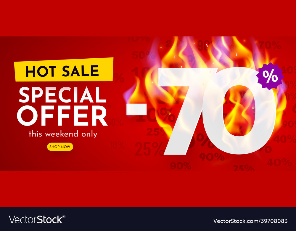 70 percent off hot sale banner with burning vector image 70 percent off hot sale banner with burning