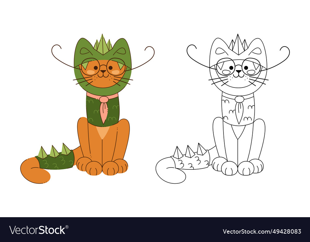 Ein Katzencharakter im Drachenkostüm mit Brille vector image Ein Katzencharakter im Drachenkostüm mit Brille