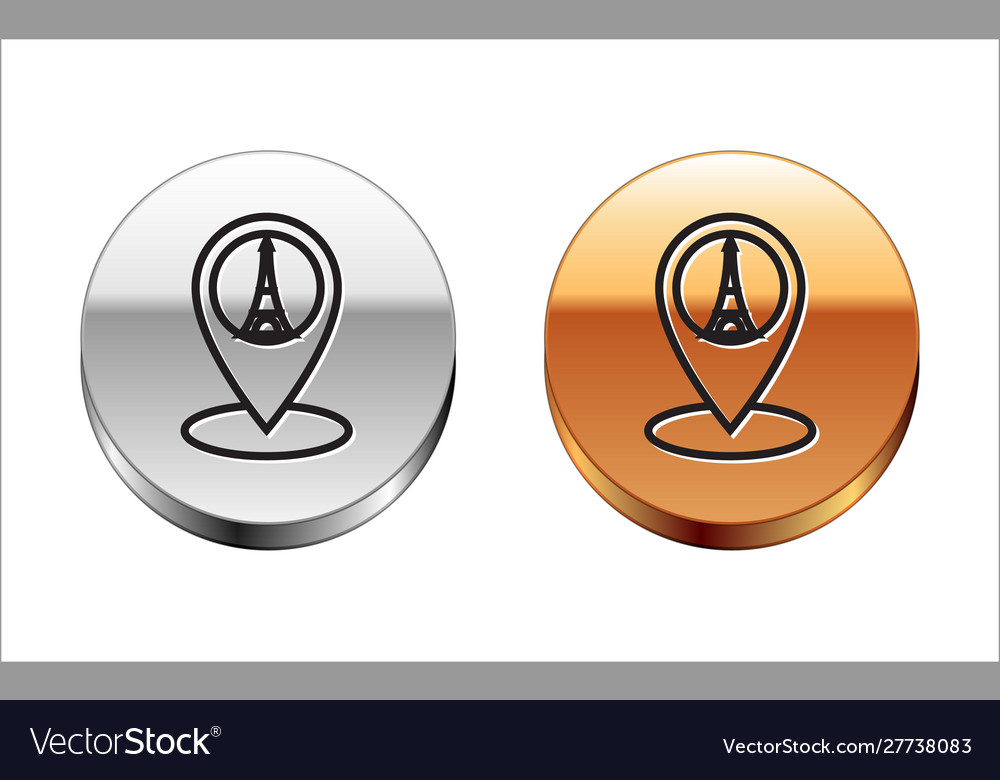 Black line map pointer with eiffel tower icon vector image Black line map pointer with eiffel tower icon