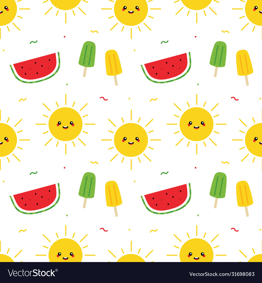 Colorful summer pattern with sun character