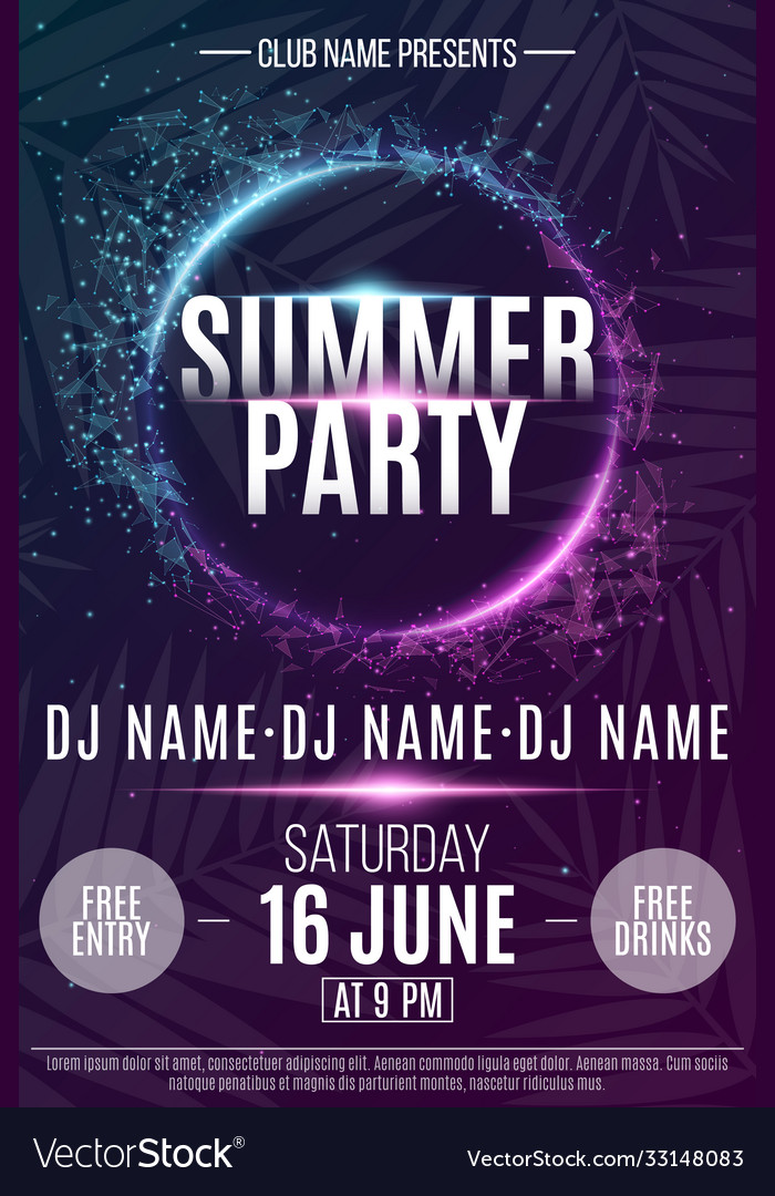 Flyer for summer party abstract neon round Vector Image