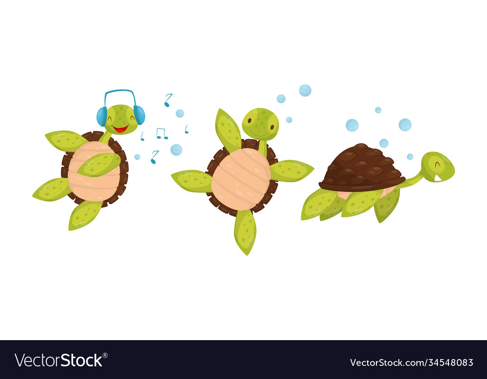 Funny turtle floating underwater and listening Vector Image Funny turtle floating underwater and listening
