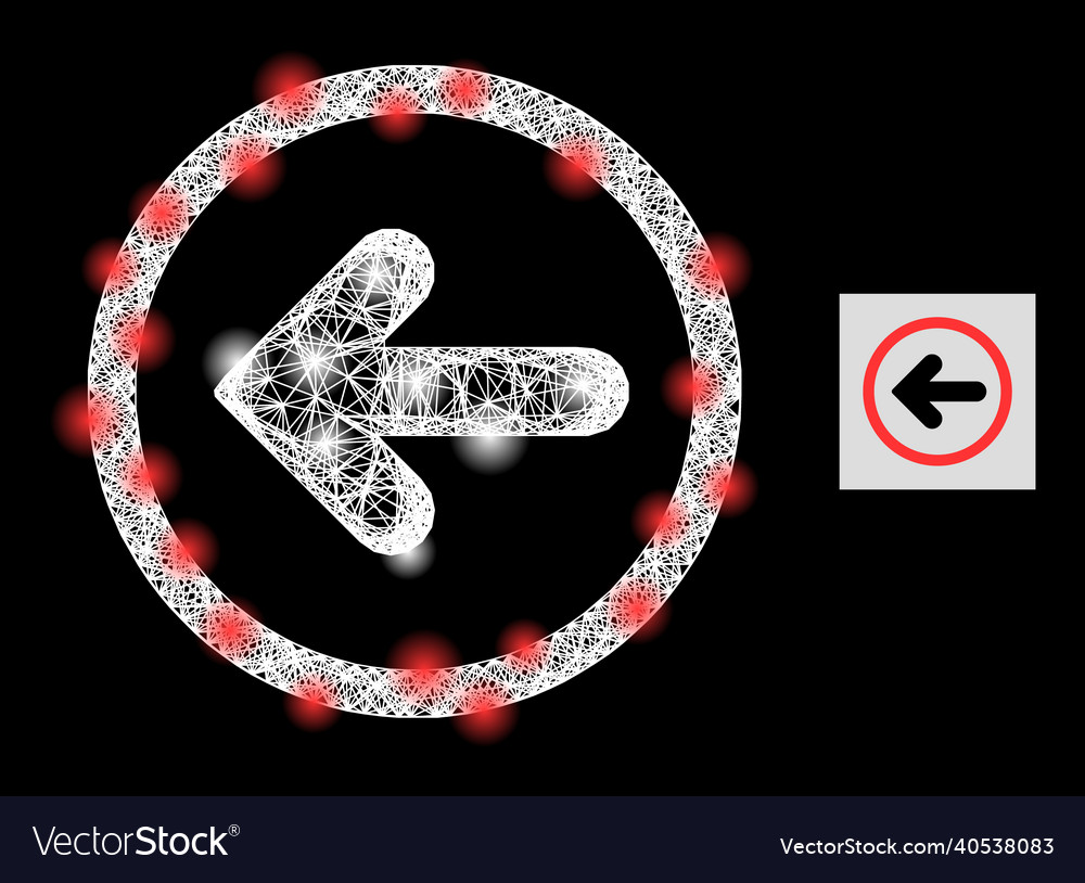 Glowing net mesh left pointer icon with glare vector image Glowing net mesh left pointer icon with glare