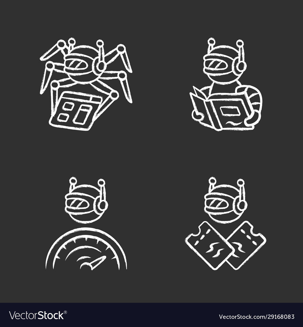 Internet bots chalk icons set crawler vector image Internet bots chalk icons set crawler