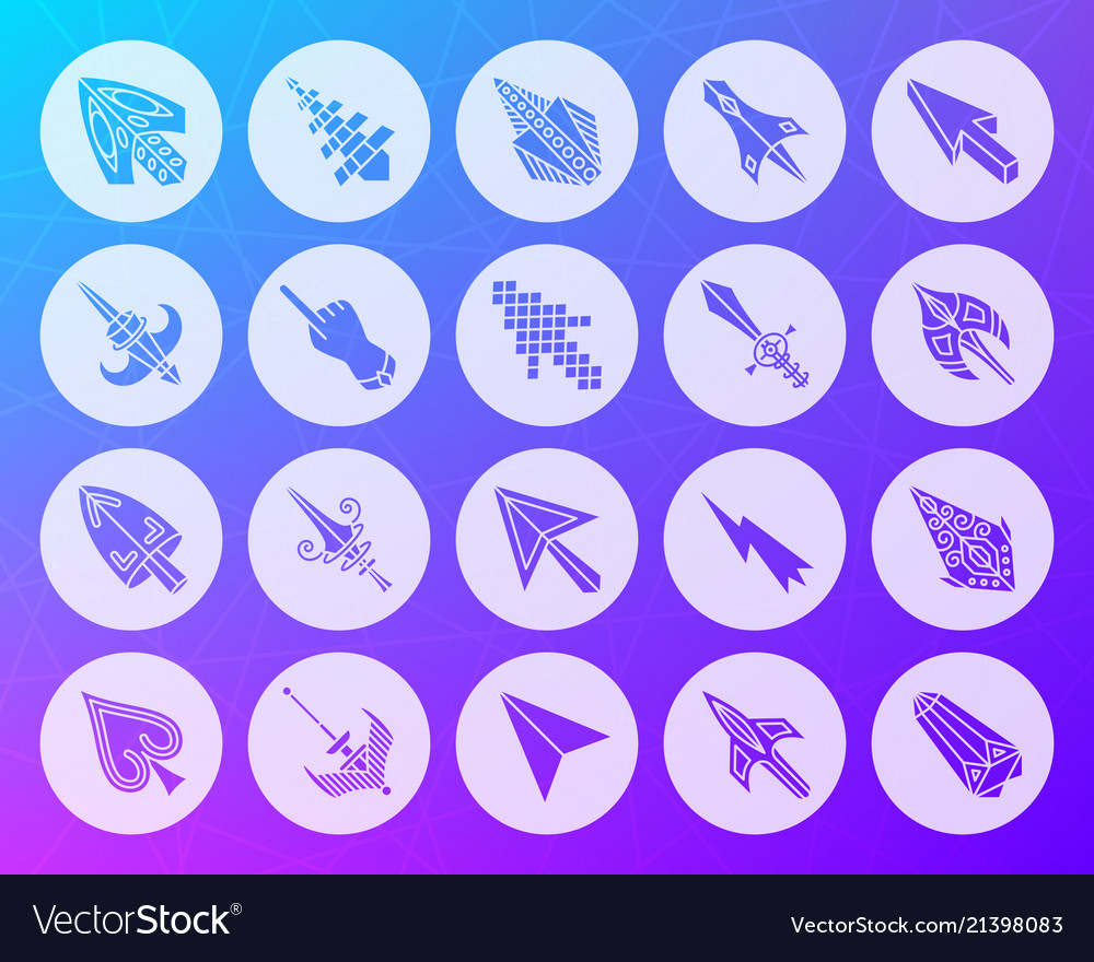 Mouse cursor shape carved flat icons set