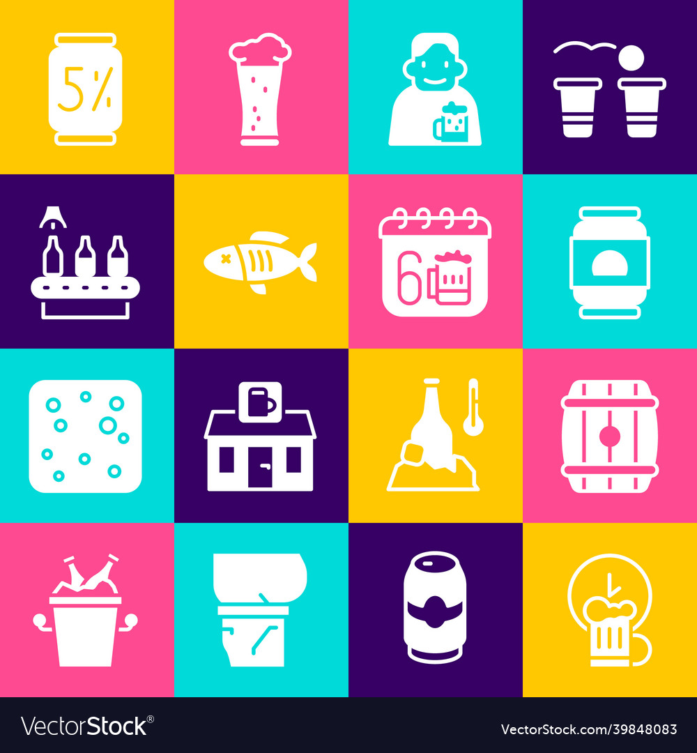 Set happy hour wooden barrel beer can man Vector Image