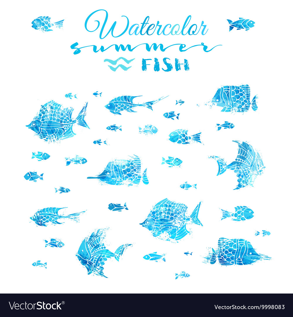 Set of watercolor ocean fish