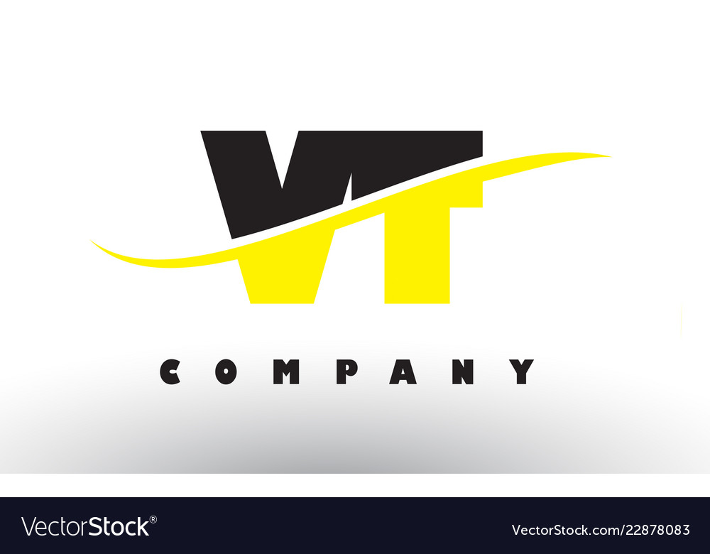 Vt v t black and yellow letter logo with swoosh