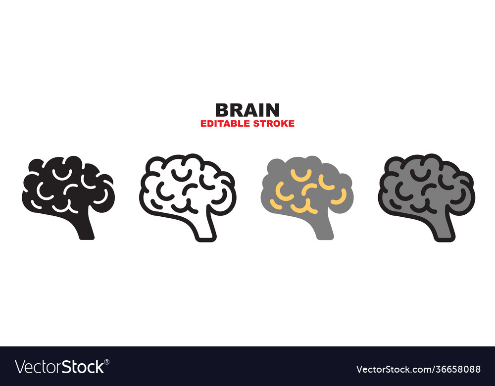 Brain icon set with different styles editable vector image Brain icon set with different styles editable
