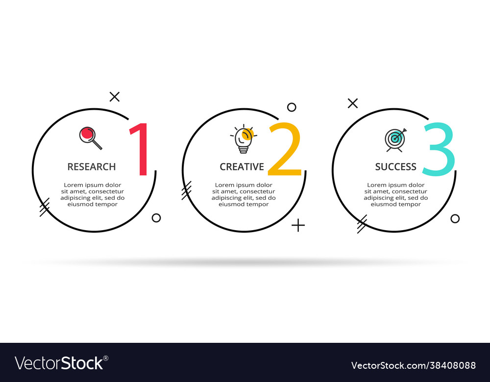 Circle elements graph diagram with 3 steps