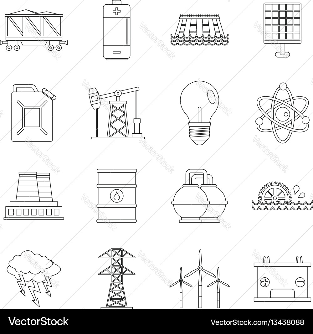 Energy sources items icons set outline style Vector Image