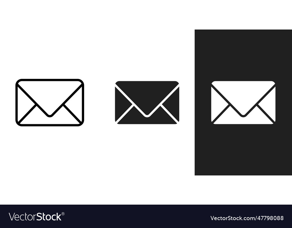 Flat simple envelope icons in 3 form background vector image Flat simple envelope icons in 3 form background
